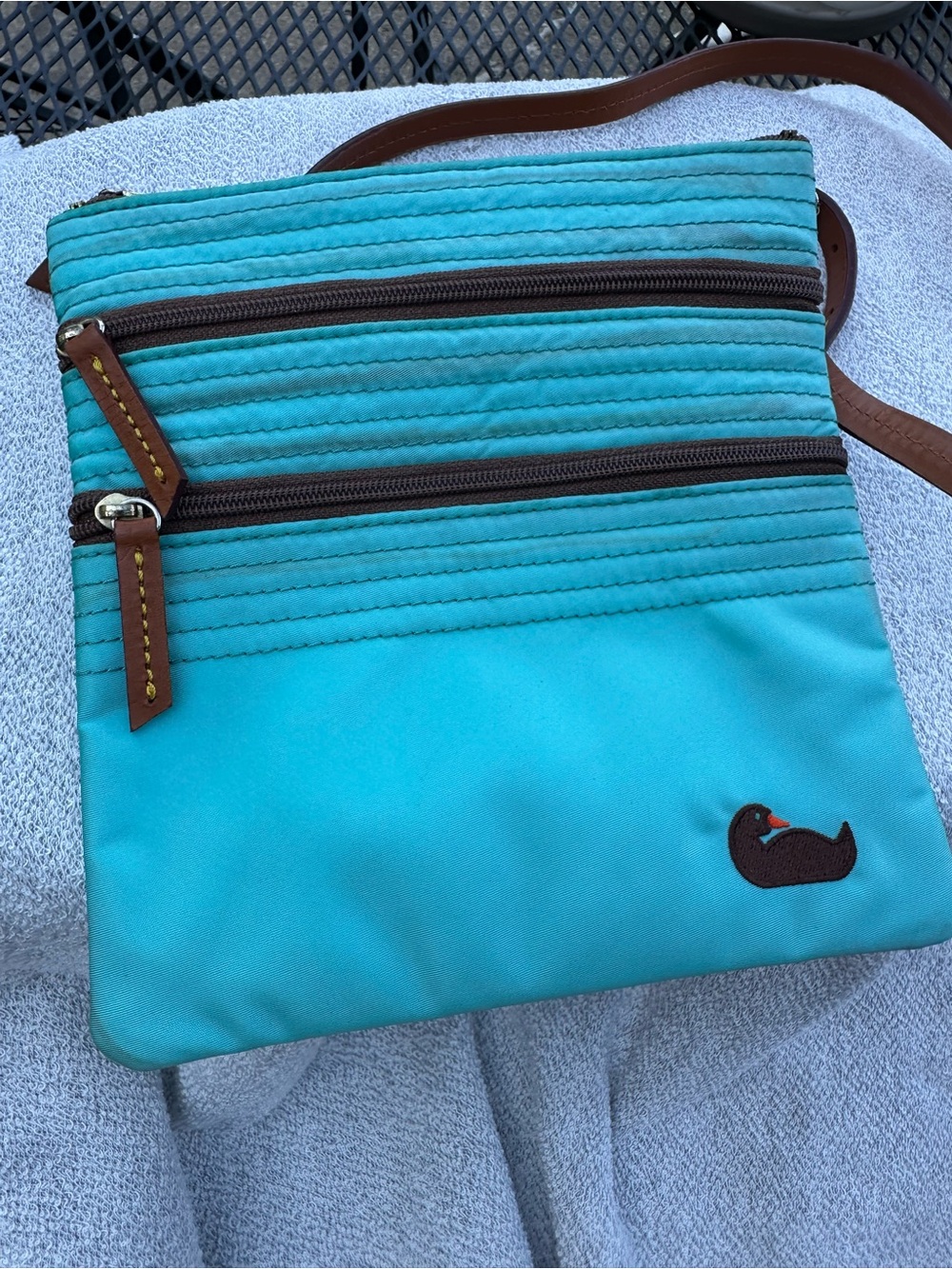 Turquoise Blue Crossbody Dooney & Bourke Bag with adorable Duck Logo